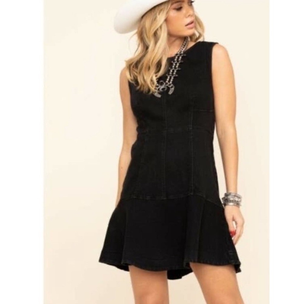 Free People Black Denim Sleeveless Fit and Flare Mini Dress 6 Dark academia goth